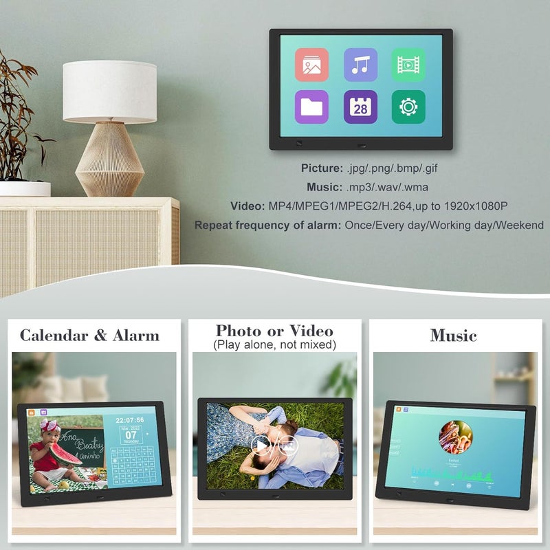 KECAG 10.1 Inch Digital Picture Frame with Free 32GB USB Flash Drive, 1920x1080 HD IPS Screen Digital Photo Frame, Motion Sensor, Video, Music, Share Moments via SD Card or USB, with Remote Control - Image 4